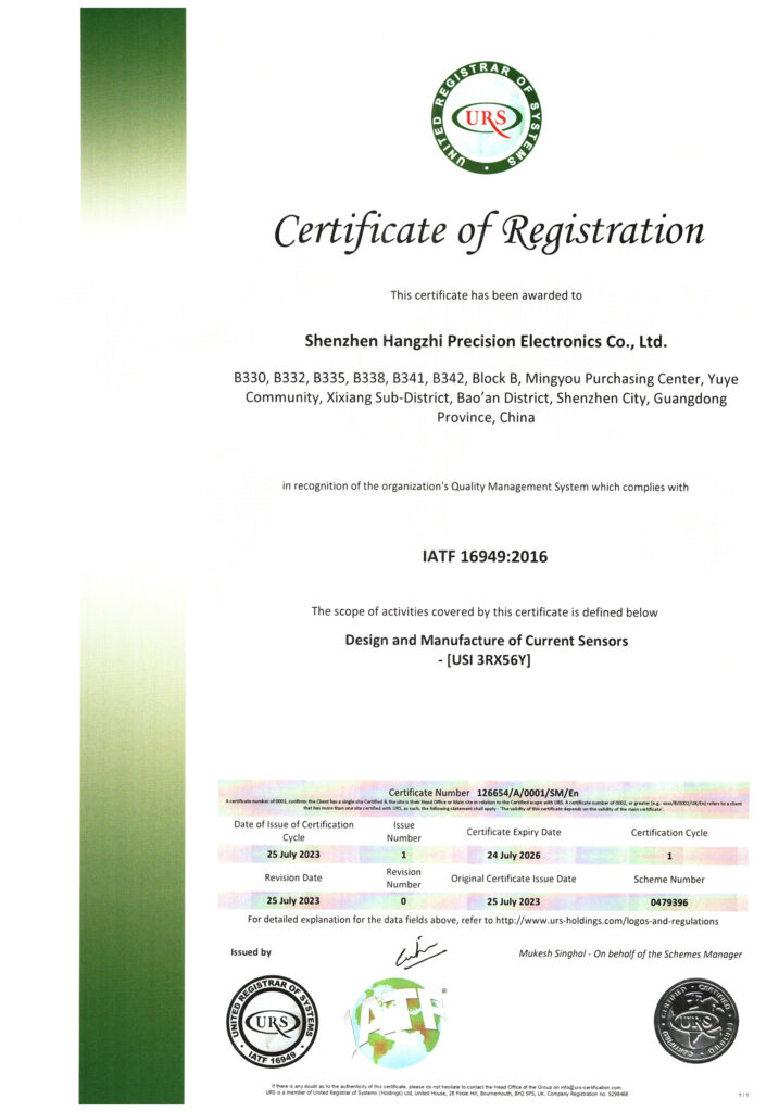 HANGZHI IATF16949 -sertifikaatti